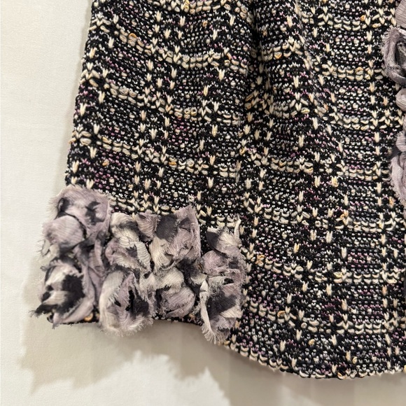 ST JOHN Jacket size 6 Purple Black White Boucle Tweed Ruffle Trim Zip Up - Picture 6 of 11